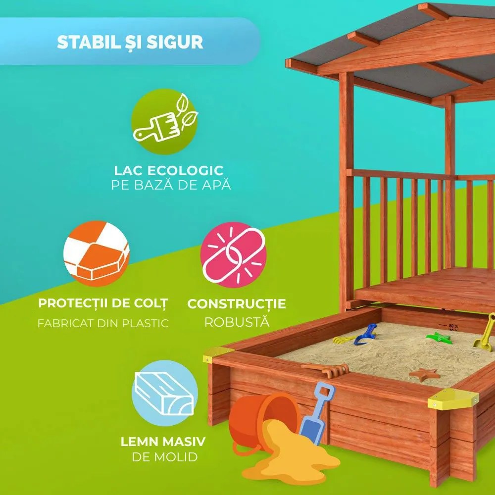 Groapa cu nisip cu verandă SUNNY, 130x130x143cm, maro/portocalie Jurhan