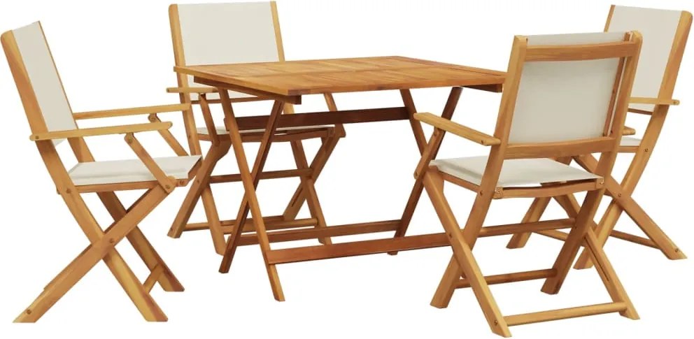 vidaXL Set mobilier de grădină 5 piese textil alb crem/lemn masiv