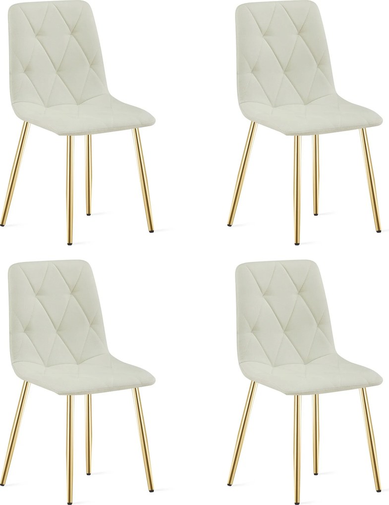 Set 4 Scaune Bucatarie/Dining Fido, Picioare Aurii,Textil Bej