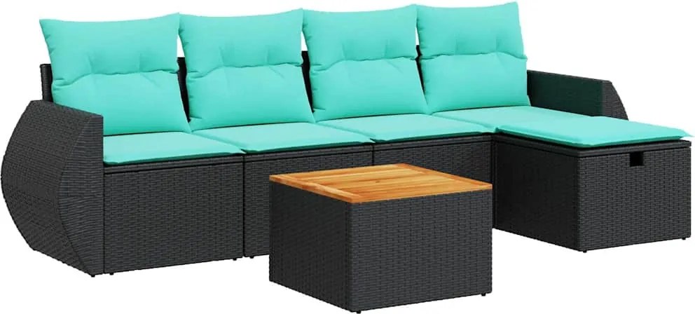 vidaXL Set mobilier de grădină cu perne, 6 piese, negru, poliratan