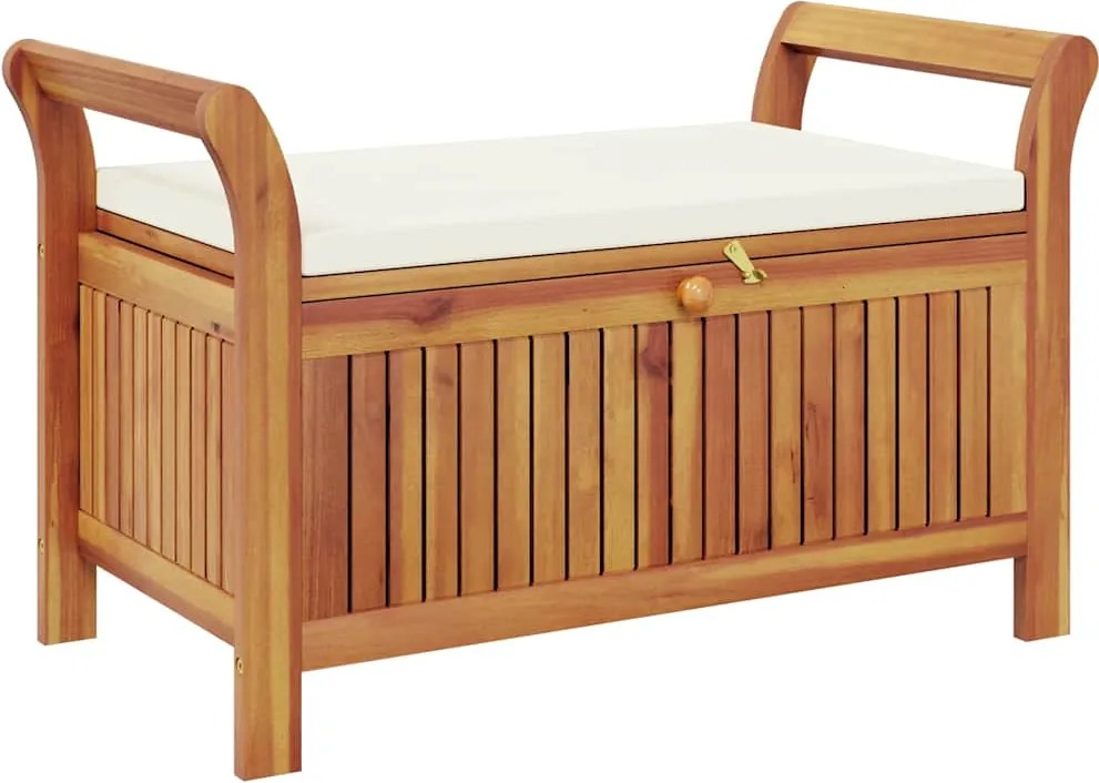 vidaXL Bancă depozitare grădină, cu pernă, 91 cm, lemn masiv de acacia