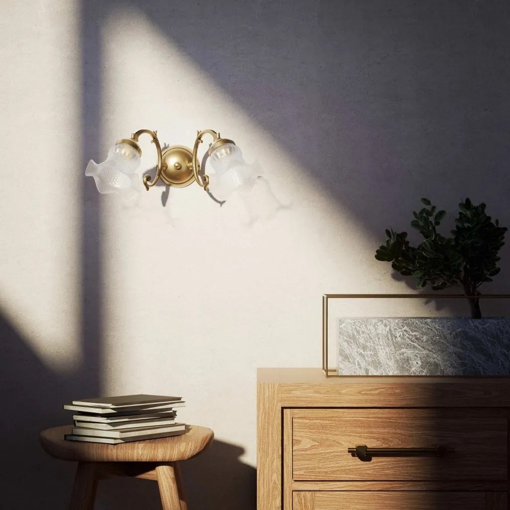 Aplica de perete stil clasic italian din alama si sticla Ricciolo