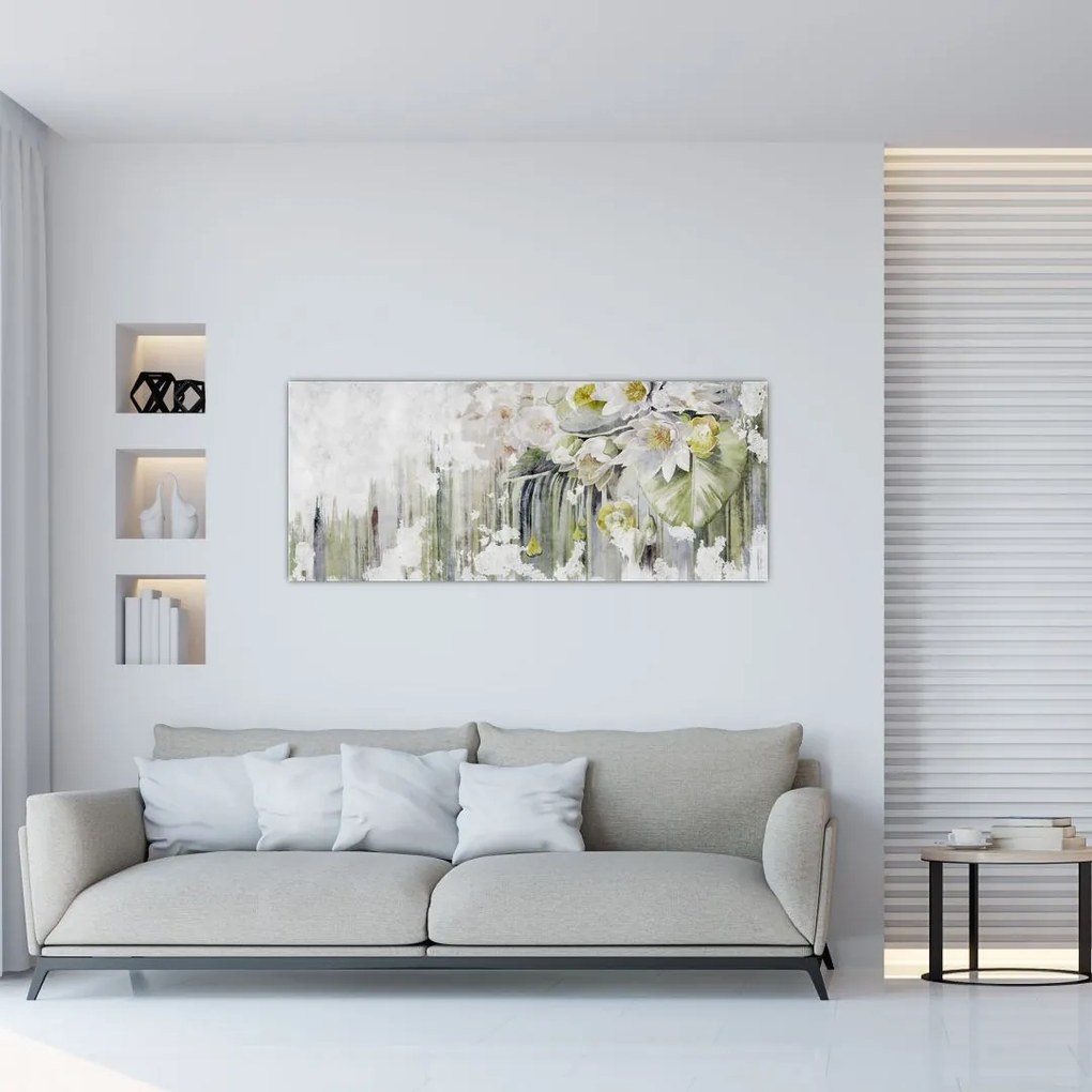Tablou - Flori albe, vintage (120x50 cm)