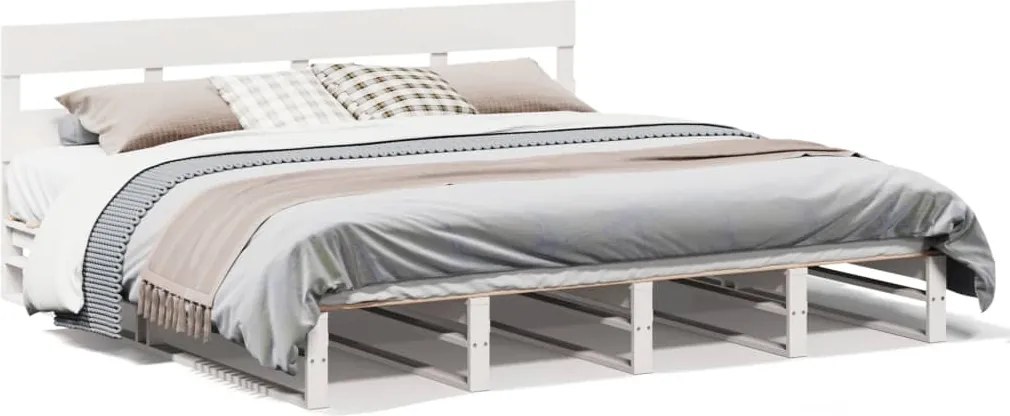 vidaXL Cadru de pat fără saltea, alb, 200x200 cm, lemn masiv pin