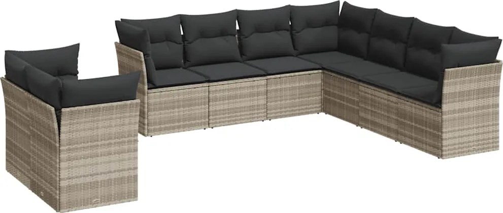 vidaXL Set canapele de grădină cu perne, 9 piese gri deschis poliratan