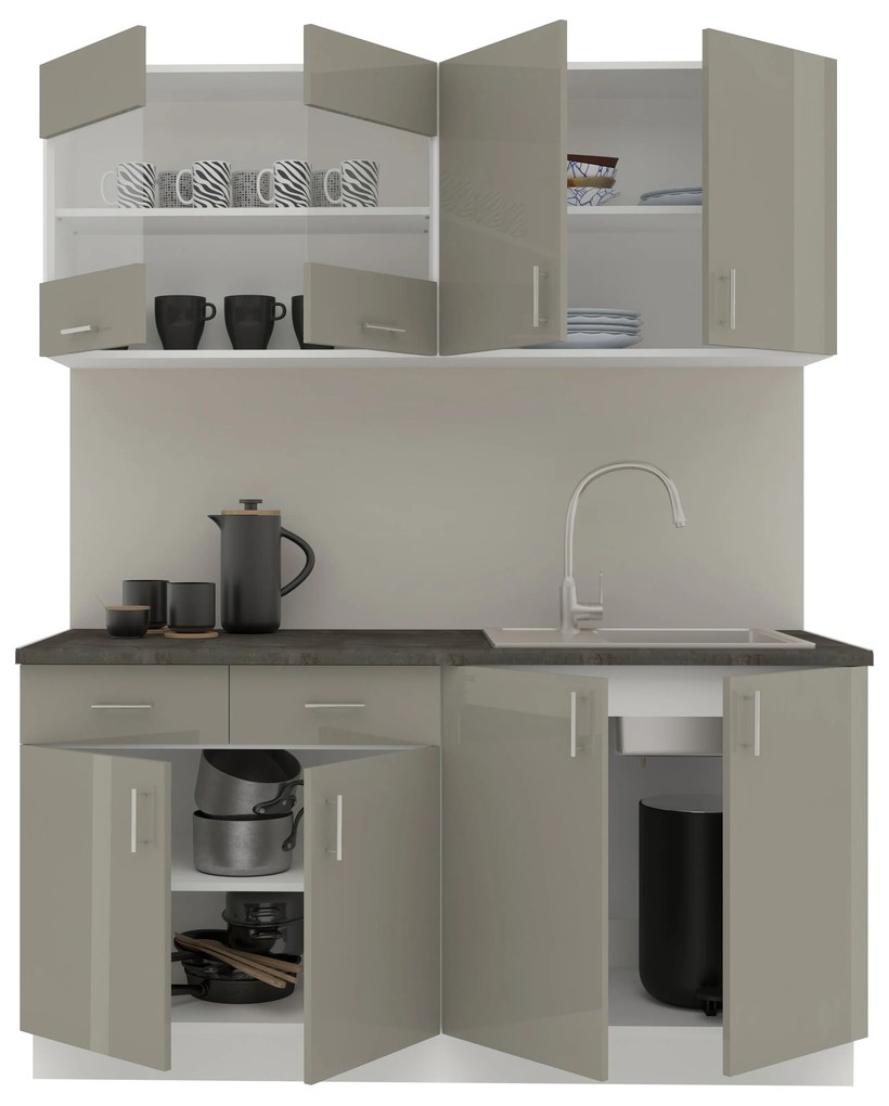 Set Bucatarie Karo V8, Gri Lucios/Alb, MDF, Blat Thermo 28 mm, L 160 cm