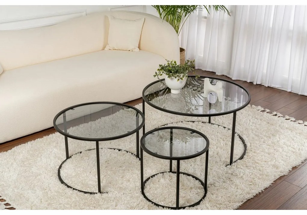 Set de măsuțe de cafea Aurum Black and Grey80 cm, 3 buc.