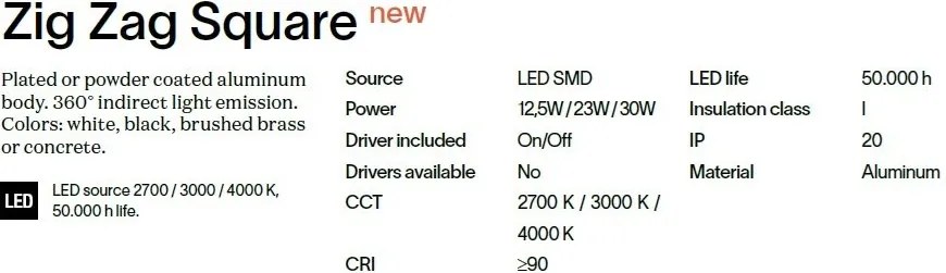 Aplica LED ambientala ZIG ZAG AP D29 SQUARE CEMENTO 3000K