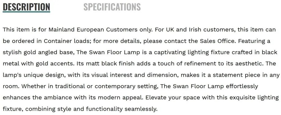 Lampadar/Lampa de podea design decorativ Swan
