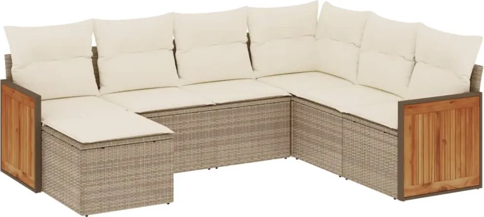 vidaXL Set canapele de grădină, 7 piese, cu perne, bej, poliratan