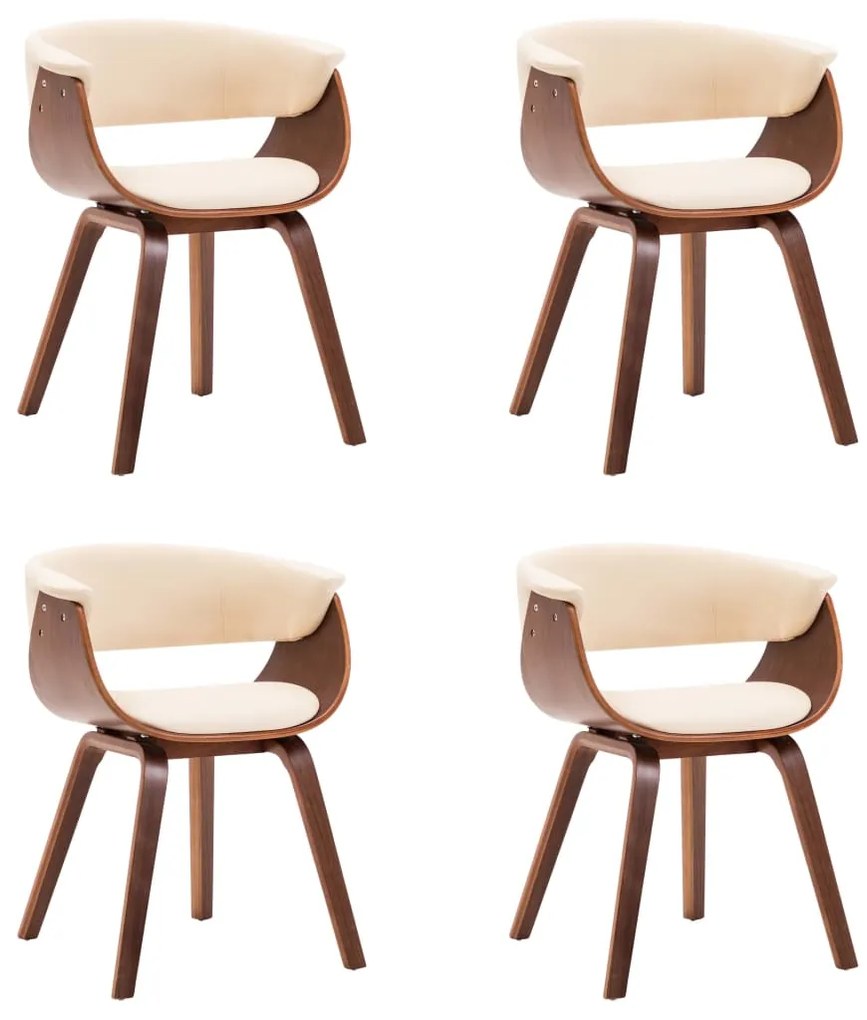 vidaXL Scaune bucătărie, 4 buc, crem, lemn curbat și piele ecologică