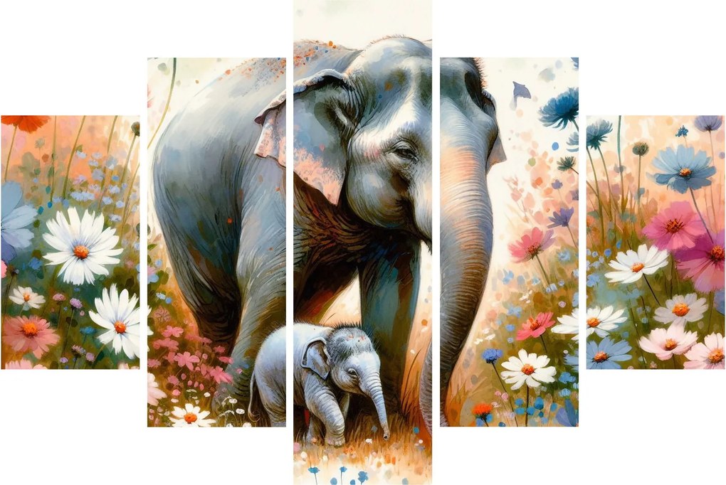 Tablou - Mama elefant, acuarelă (150x105 cm)