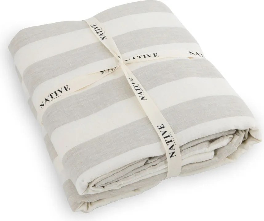 Lenjerie de pat gri deschis/crem din in pentru pat dublu 200x200 cm Natural Stripes – Native Natural