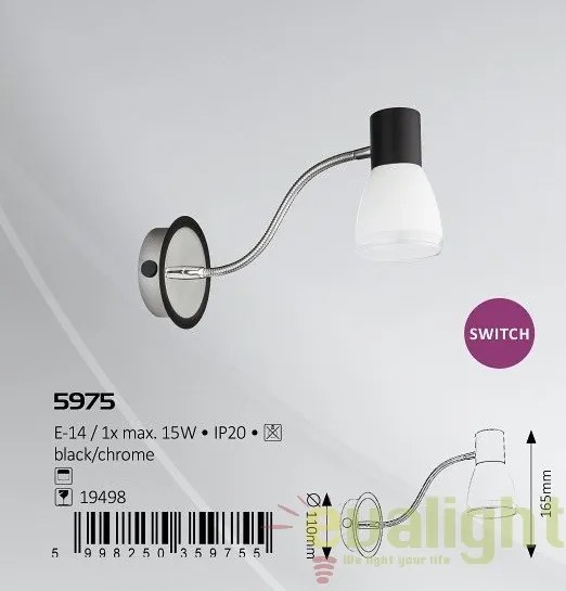 Aplica de perete design modern, finisaj negru/crom, Ati 5975 RX
