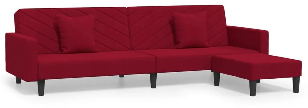 3081848 vidaXL Canapea extensibilă 2 locuri,2 perne&taburet, roșu vin, catifea