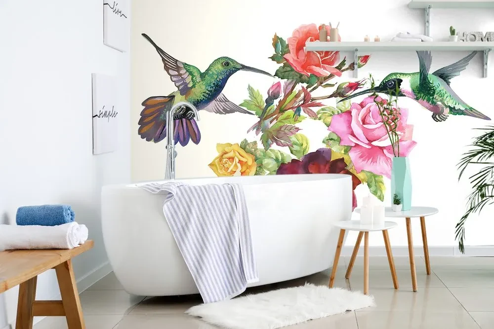 Tapet colibri cu flori