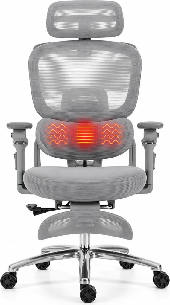 VIGOCHAIR ULTRA PRO FOAM SEAT Scaun ergonomic, spatar reglare verticala, suport lombar cu masaj si incalzire, sezut translatie, cotiere 6D, suport picioare, Gri