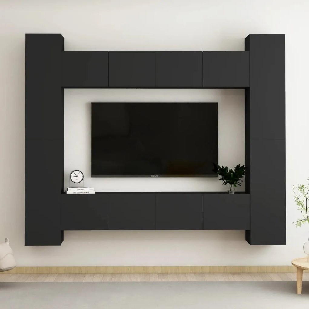 vidaXL Set dulapuri TV, 8 piese, negru, lemn prelucrat