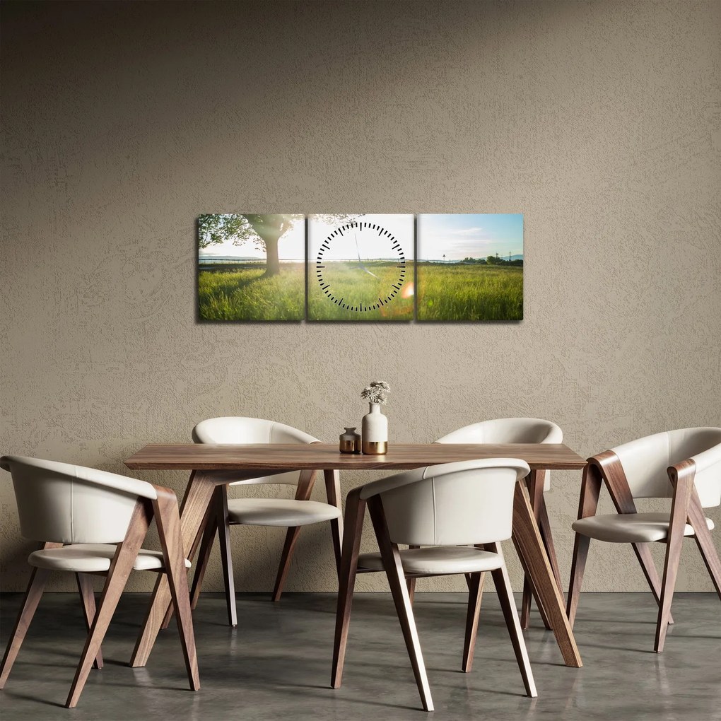 Tablou - Copac în câmp (cu ceas) (90x30 cm)