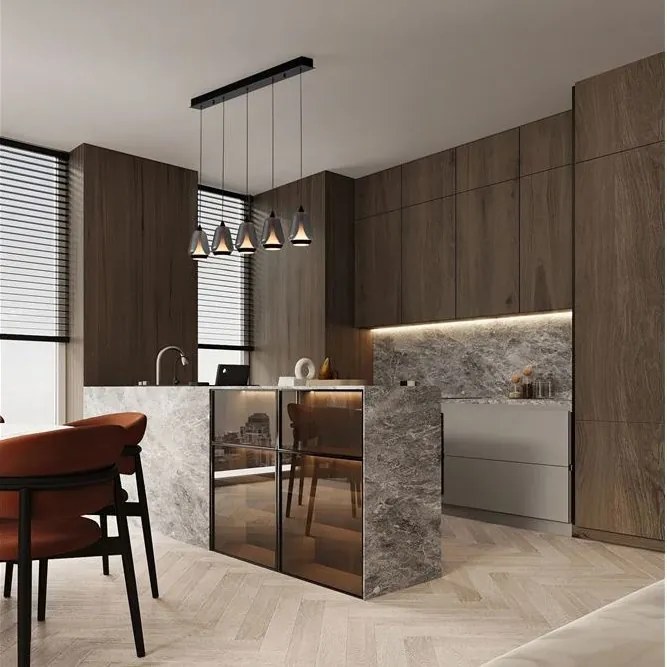 Lustra moderna cu 4 pendule LED, Metal, Sticla, Fumuriu, ALISH