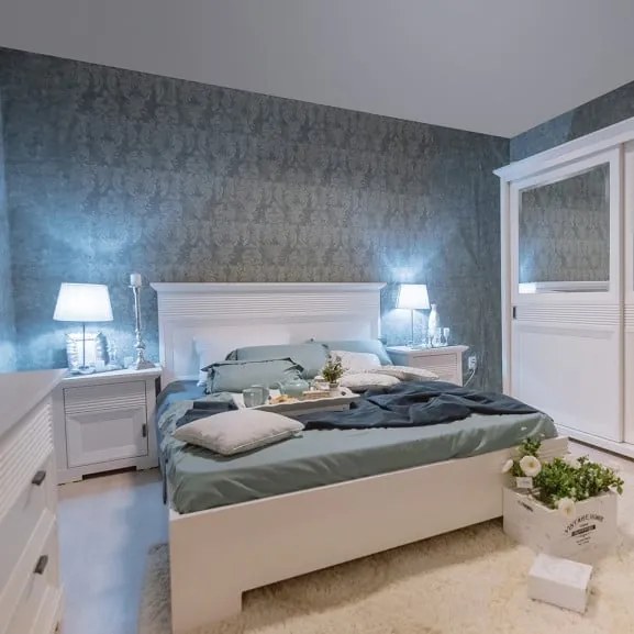Set Dormitor Verona Bianco, Pat Cu Dimensiune saltea 160 X 200 Cm, 2 Noptiere Si Dulap
