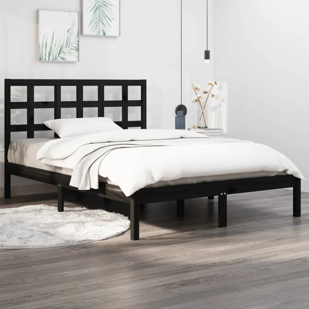 vidaXL Cadru de pat, negru, 140x190 cm, lemn masiv