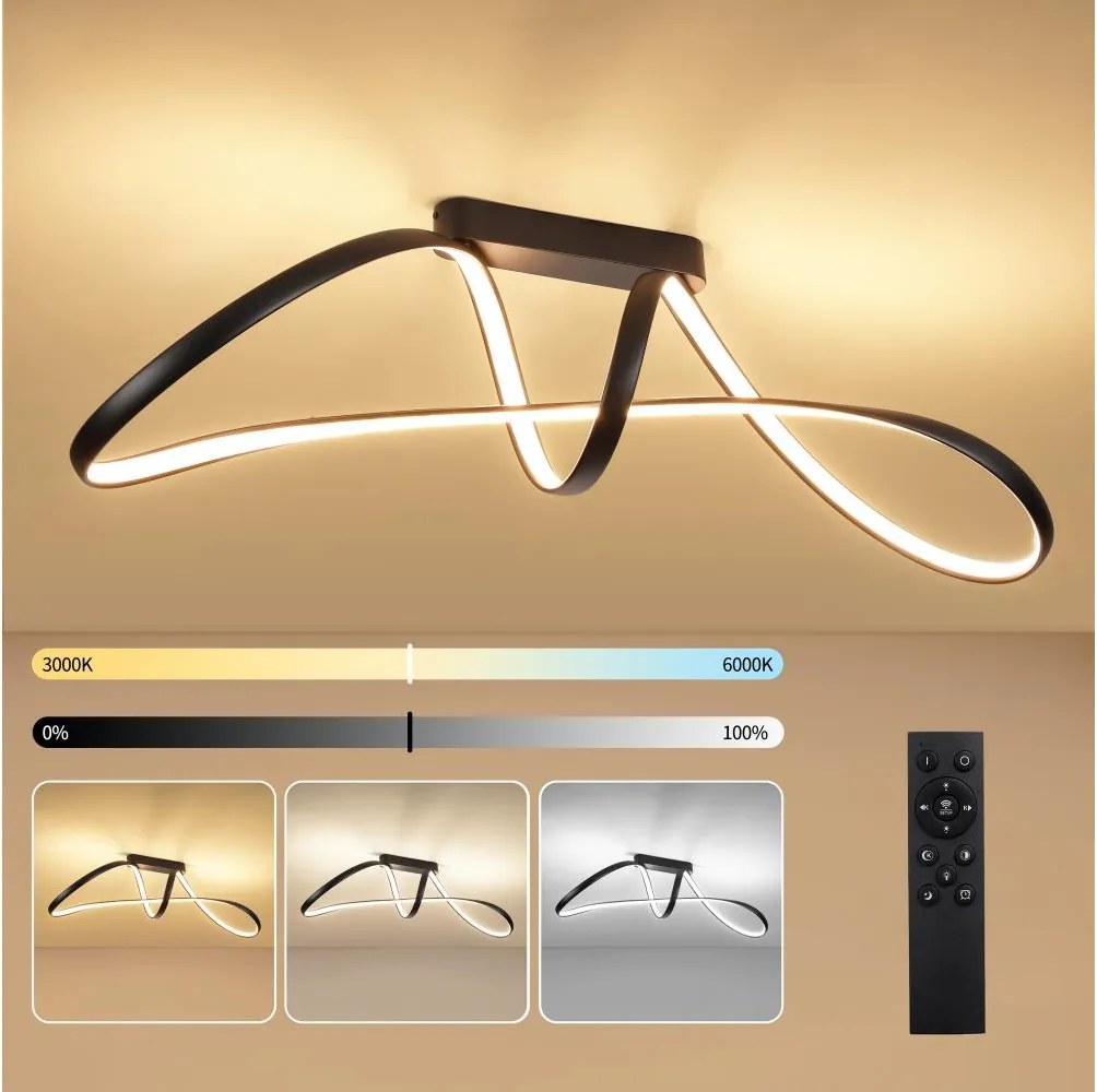 Brilagi-LED Lustră aplicată dimmabilă TWISTER LED/60W/230V 3000-6000K neagră + telecomandă