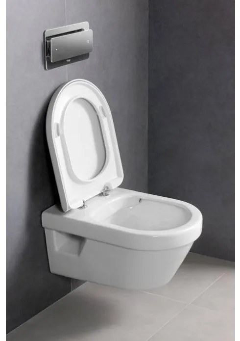 Set vas WC rimless suspendat, Villeroy&amp;Boch Architectura, cu capac inchidere lenta, rezervor si clapeta, 5684HR01+458.128.DW.1