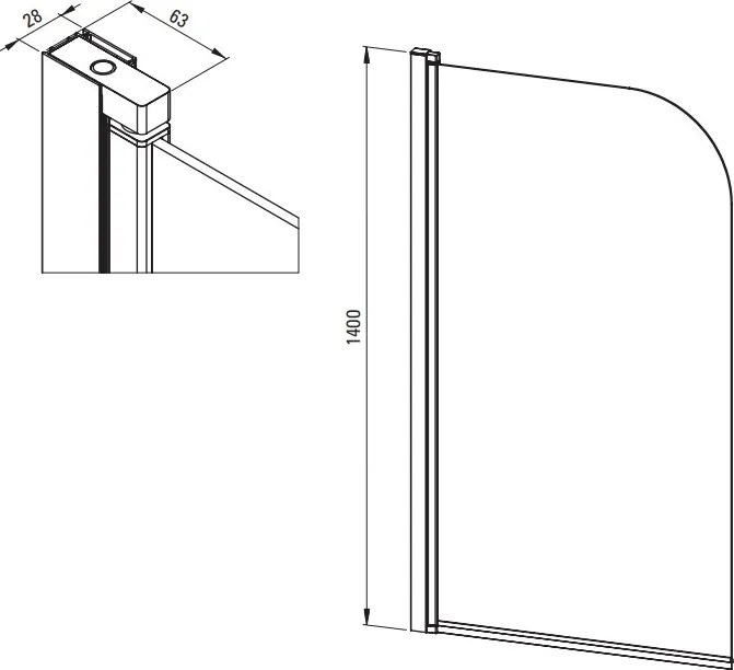 Paravan pentru cadă finisaj crom 80x140 cm KTJ_076P