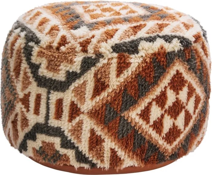 Pouf din lână țesut manual cu model kilim, D55×H30 cm, „Dhara"