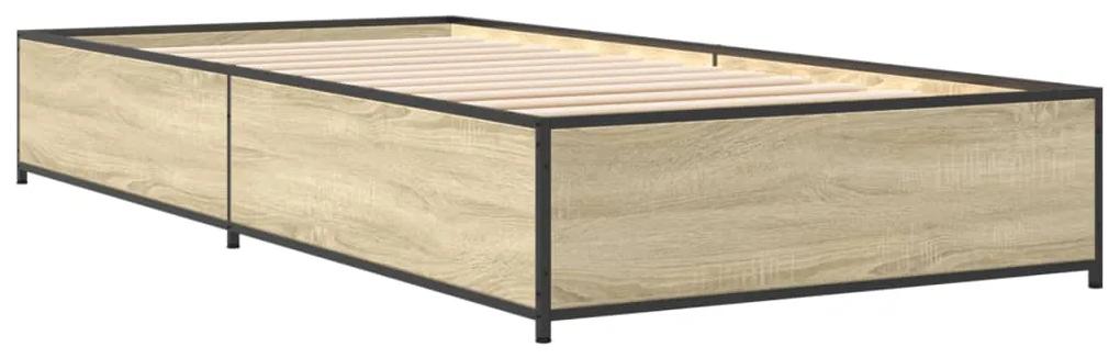 845112 vidaXL Cadru de pat, stejar sonoma, 90x200 cm, lemn prelucrat și metal