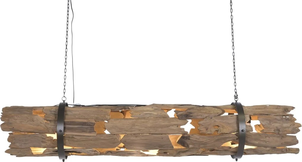 Lustră suspendată din rădăcină de tec reciclat și metal, maro, cu 3 brațe, finisaj natural, 33 x 180 x 33 cm, „Noyon”