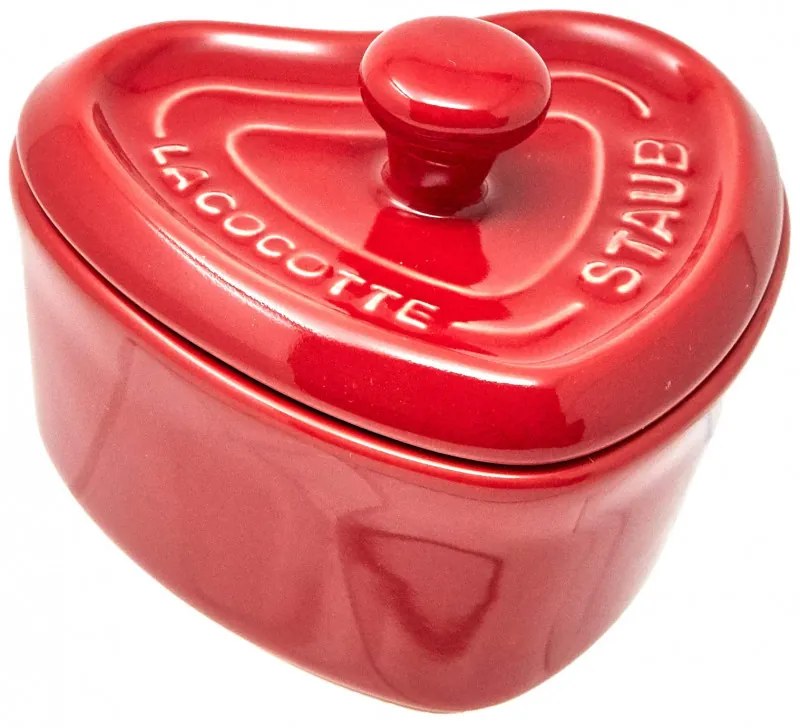 Vas de copt ceramic formа de inimа Staub 40511092, Pentru briose si sufleuri, 10 cm, 200 ml, Pana la 300°C, Rosu