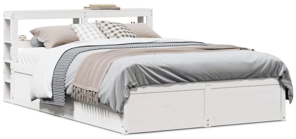 vidaXL Cadru de pat cu tăblie, alb, 140x190 cm, lemn masiv de pin