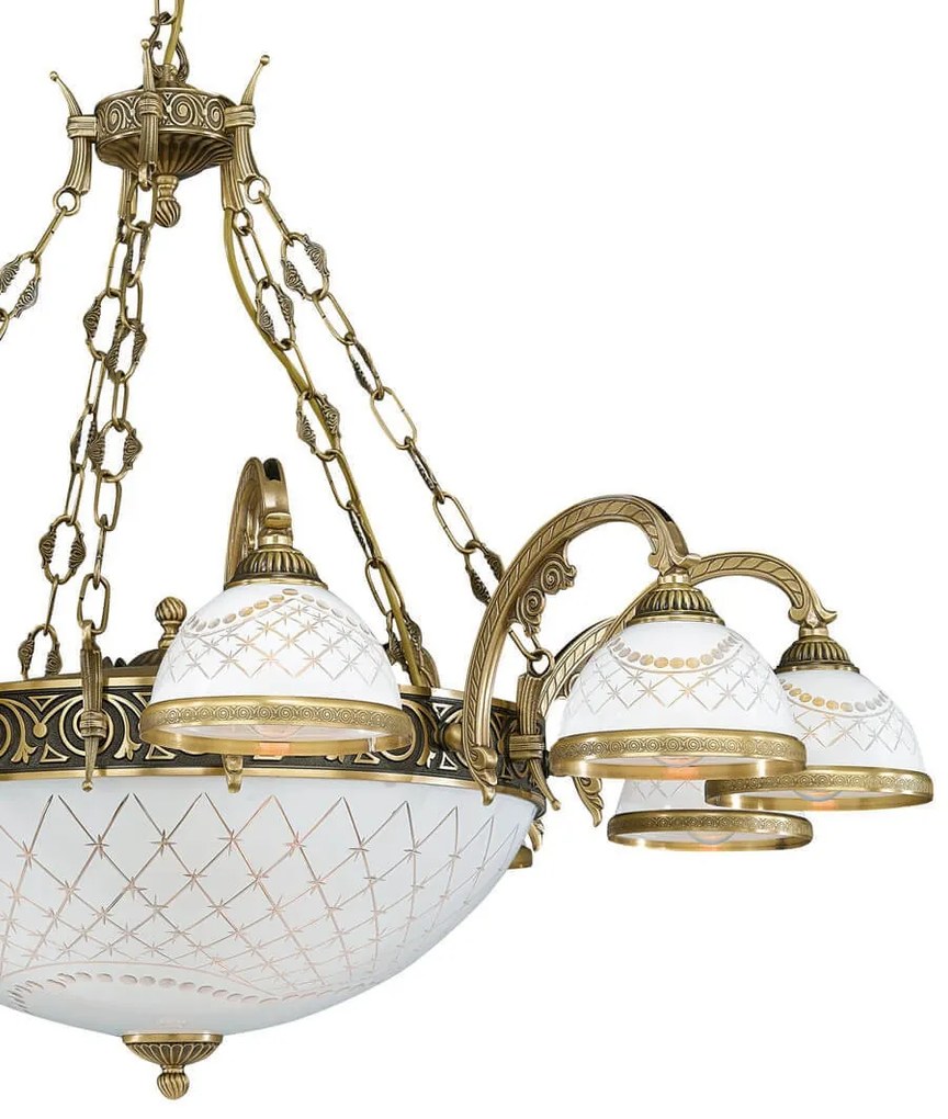Candelabru cu 10 brate clasic design italian din alama, sticla 7002 RA-L. 7002/10+4