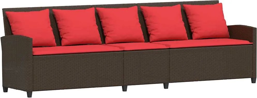 vidaXL Canapea de grădină cu 5 locuri cu perne din polirattan maro