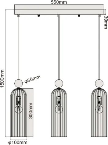 Lustră pe cablu PIEGA 3xE14/40W/230V, alamă/negru fumuriu