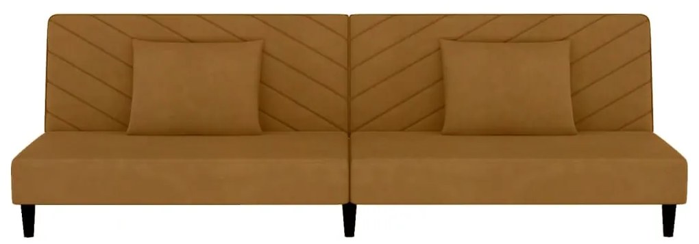 Canapea extensibila 2 locuri, 2 pernetaburet, maro, catifea Maro, Cu scaunel pentru picioare