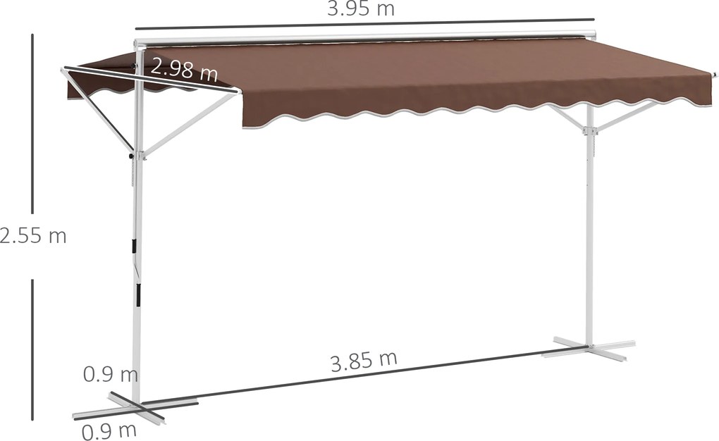 Outsunny Markiză autoportantă, cu înclinare reglabilă, manivelă, cadru metalic, rezistentă la intemperii, 4x3 m, cafea | Aosom Romania