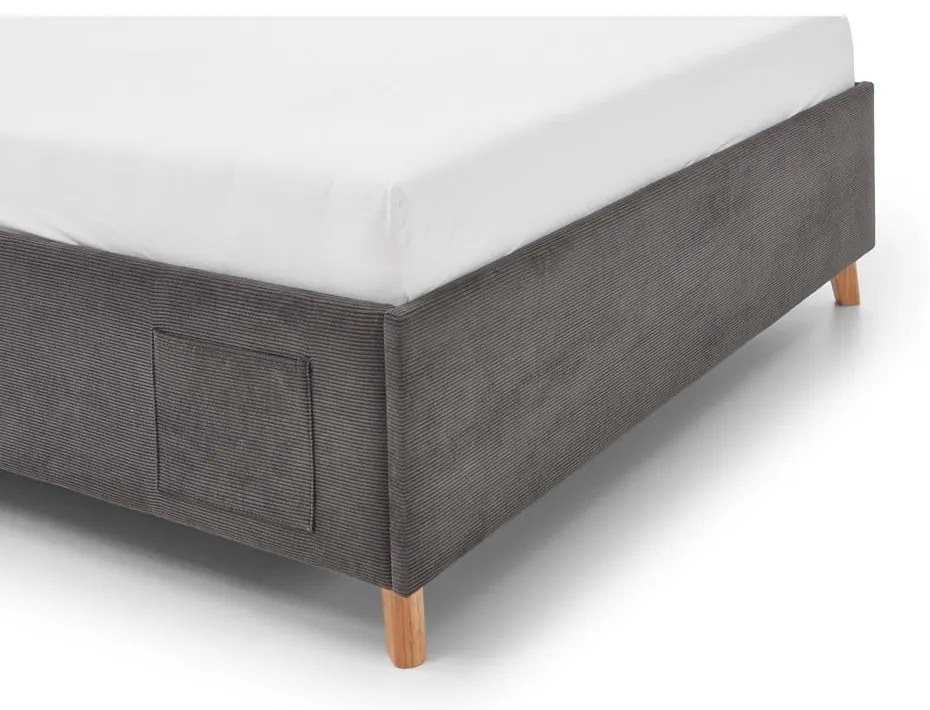 Pat pentru copii gri antracit tapițat cu spațiu de depozitare cu somieră 140x200 cm Cool – Meise Möbel