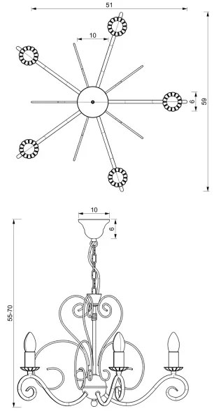 Lustră pe lanț MAURO 5xE14/60W/230V