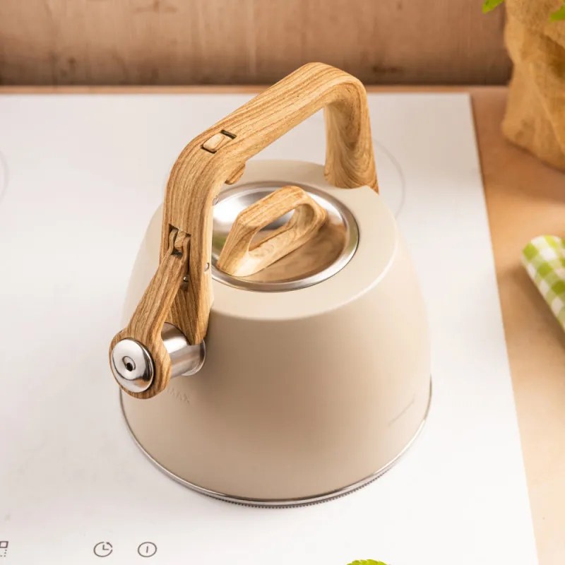 Ceainic cu fluier Klausberg KB-7917, 2,5 l, Maner izolat termic, Inductie, Bej