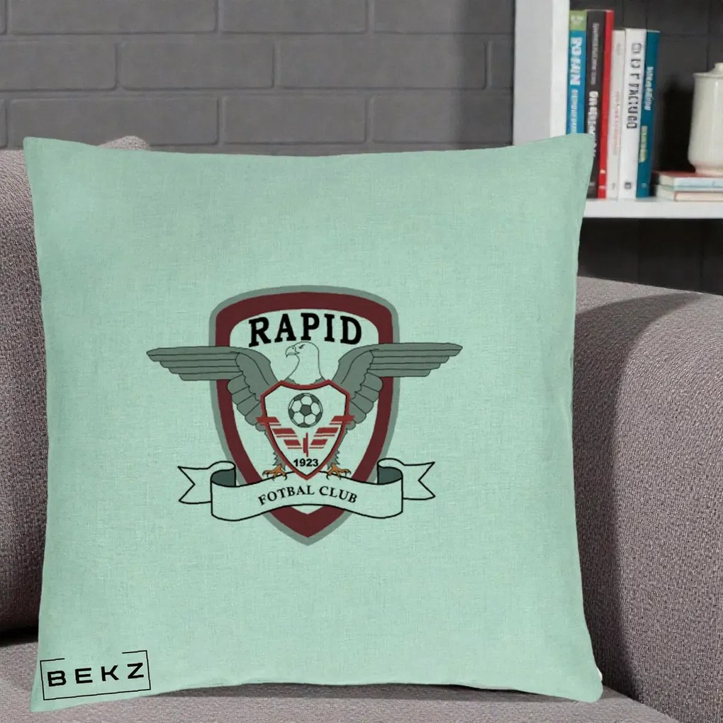 Perna Personalizata Rapid Fotbal Club 1923, 40x40 cm, Verde Menta, Husa Detasabila, Perna Inclusa, BEKZ®