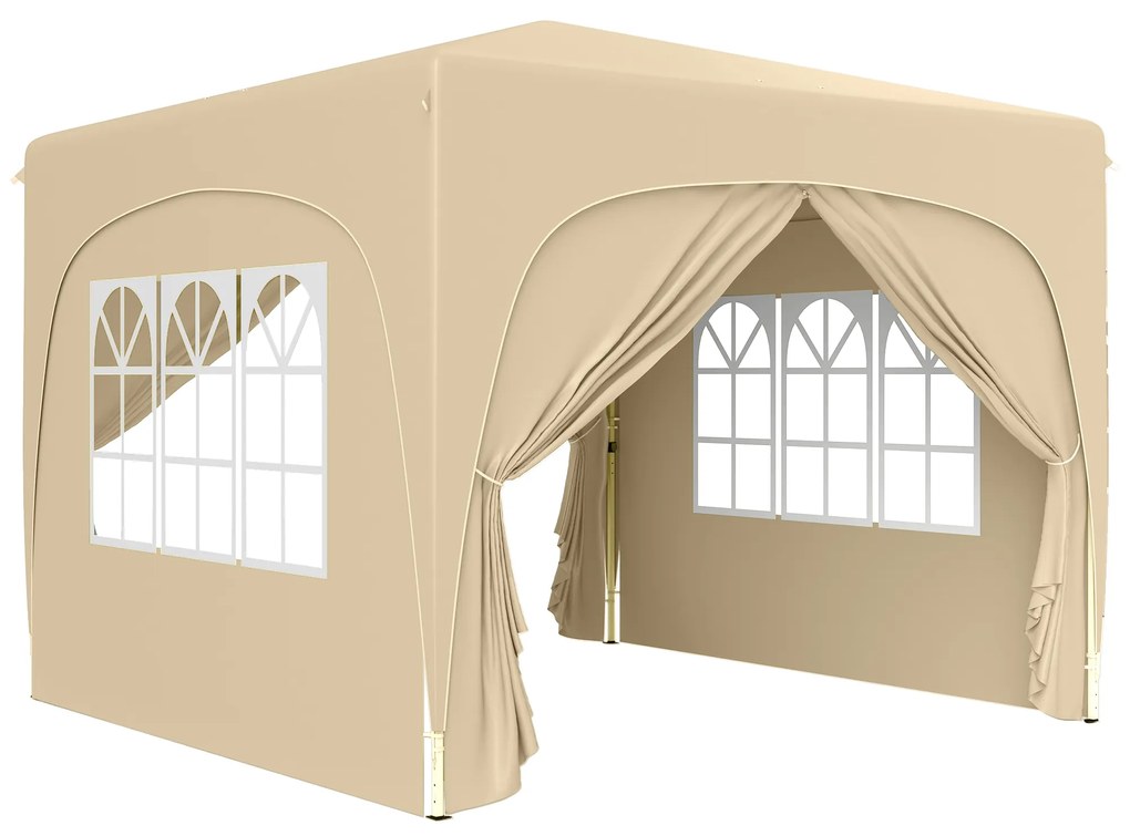 Outsunny Pavilion Barnum Cort pliant pentru recepții 3 x 3 x 2,73 m cu ferestre + Geantă de transport nisip | Aosom Romania