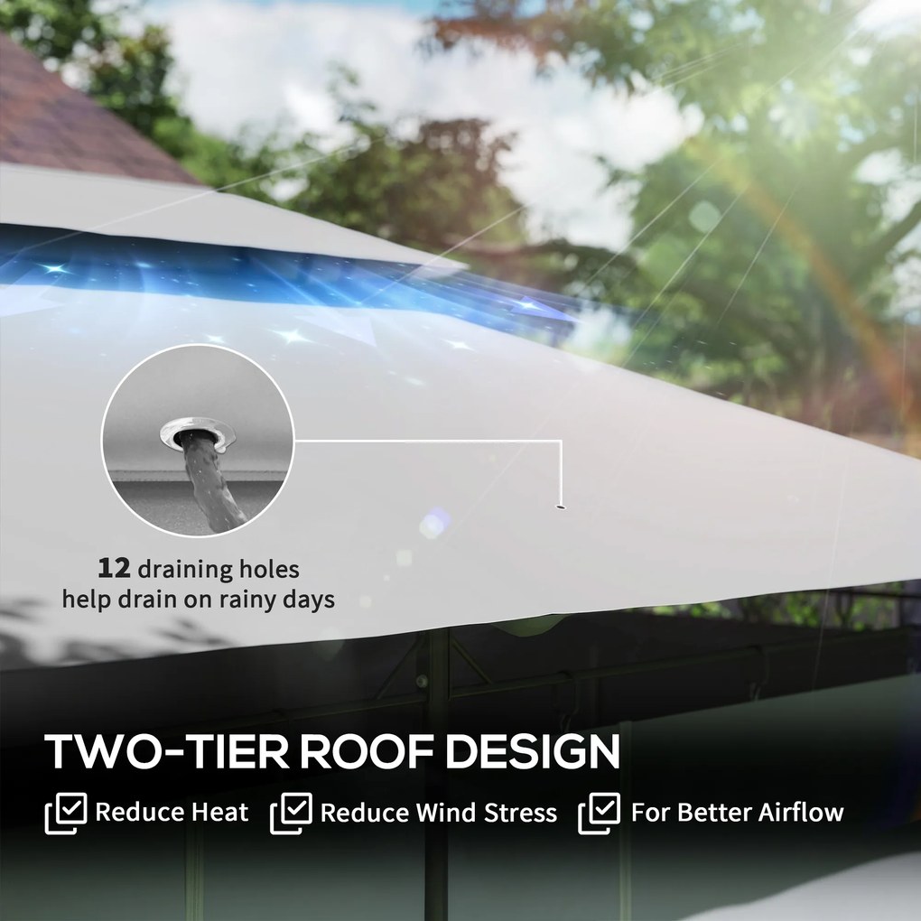 Outsunny Pavilion de Grădină cu Acoperiș Dublu, 397x297x265 cm, Alb Crem | Aosom Romania