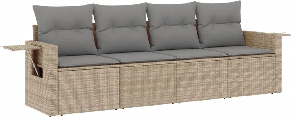 vidaXL Set canapele de grădină, 4 piese, cu perne, bej, poliratan
