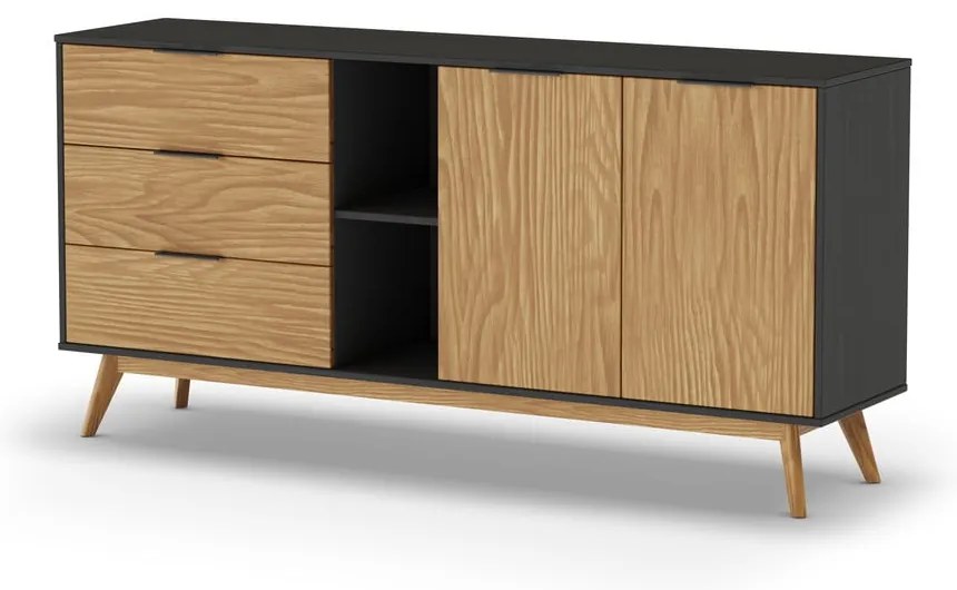 Comodă negru/natural joasă din lemn de pin 165x80 cm Lavis – Marckeric