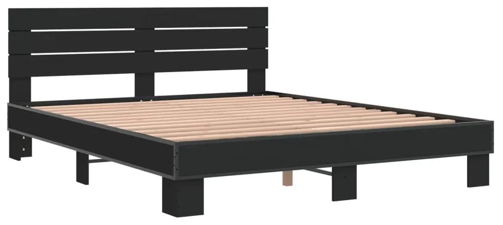 3280142 vidaXL Cadru de pat, negru, 150x200 cm, lemn prelucrat și metal