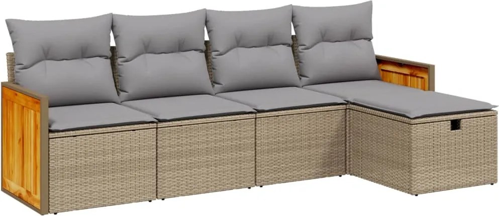 vidaXL Set canapele de grădină, 5 piese, cu perne, bej, poliratan