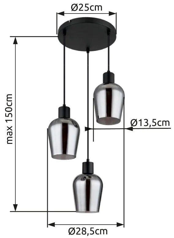 Lustra suspendata design modern RYAN 3L negru/fumuriu